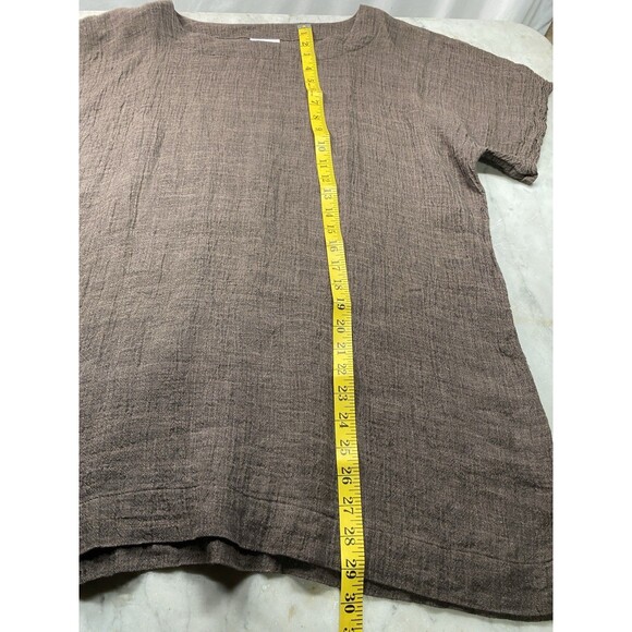 J Jill Linen Top Women’s L/P Crinkly Brown Oversized Fit Short Sleeve - Picture 4 of 6
